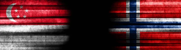 Singapore Norway Flags Black Background — Stock Photo, Image