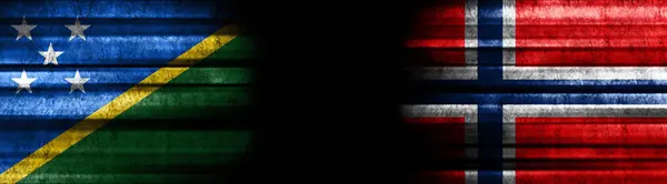 Solomon Islands and Norway Flags on Black Background