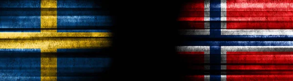 Švédsko Norsko Vlajky Černém Pozadí — Stock fotografie