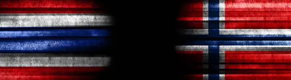 Bandeiras Tailândia Noruega Fundo Preto — Fotografia de Stock