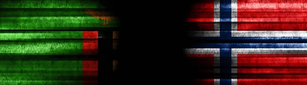 Zambia Norvégia Zászlók Fekete Háttér — Stock Fotó
