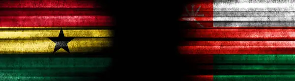 Ghana Och Oman Flaggor Svart Bakgrund — Stockfoto