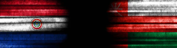 Paraguay Omán Banderas Sobre Fondo Negro — Foto de Stock