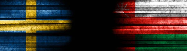 Svédország Omán Zászlók Fekete Háttér — Stock Fotó