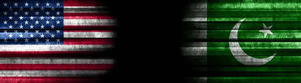 United States and Pakistan Flags on Black Background