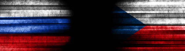 Russia Czech Republic Flags Black Background — Stock Photo, Image