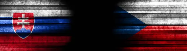 Banderas Eslovaquia República Checa Sobre Fondo Negro — Foto de Stock