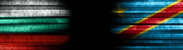 Bulgaria and Democratic Republic of Congo Flags on Black Background