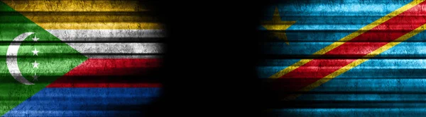 Comoros and Democratic Republic of Congo Flags on Black Background