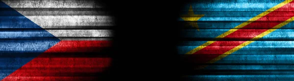 Czech Republic and Democratic Republic of Congo Flags on Black Background