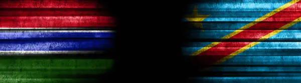 Gambia and Democratic Republic of Congo Flags on Black Background