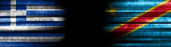Greece and Democratic Republic of Congo Flags on Black Background