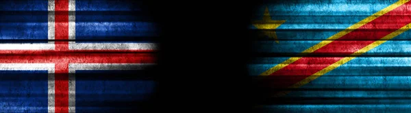 Iceland and Democratic Republic of Congo Flags on Black Background