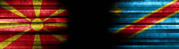 North Macedonia Democratic Republic Congo Flags Black Background — Stock Photo, Image