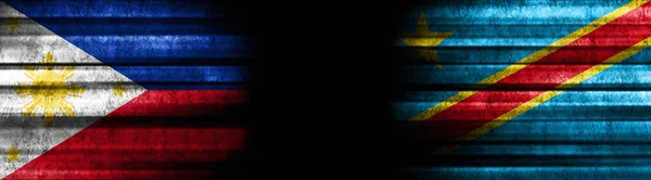 Philippines and Democratic Republic of Congo Flags on Black Background