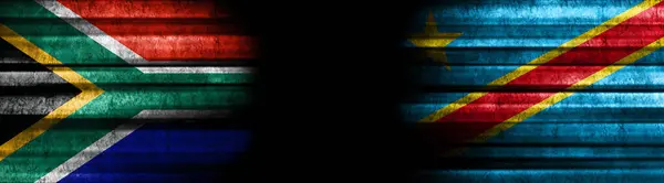 South Africa and Democratic Republic of Congo Flags on Black Background