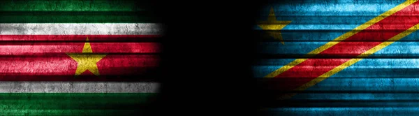 Suriname and Democratic Republic of Congo Flags on Black Background