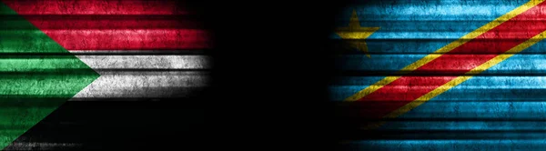 Sudán República Democrática Del Congo Banderas Sobre Fondo Negro — Foto de Stock