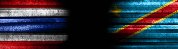 Thailand and Democratic Republic of Congo Flags on Black Background