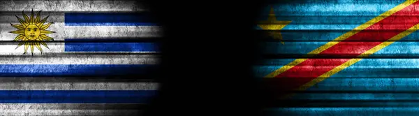 Uruguay and Democratic Republic of Congo Flags on Black Background