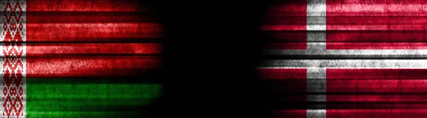 Flagi Białorusi Danii Czarnym Tle — Zdjęcie stockowe