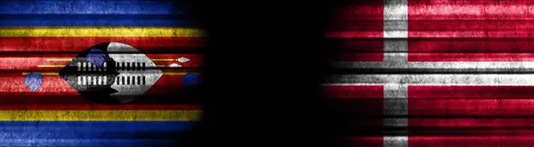 Eswatini Danimarka Bayrakları Siyah Arkaplanda — Stok fotoğraf