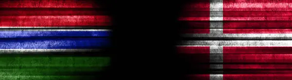 Gambia Denmark Flags Black Background — Stock Photo, Image