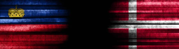 Флаги Лихтенштейна Дании Чёрном Фоне — стоковое фото