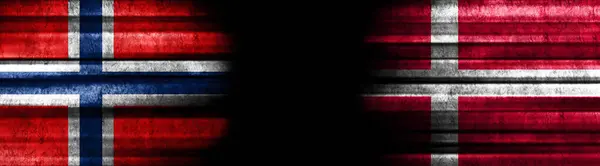 Bandeiras Noruega Dinamarca Fundo Preto — Fotografia de Stock