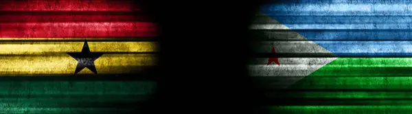 Ghana Und Dschibuti Flaggen Auf Schwarzem Hintergrund — Stockfoto