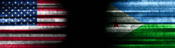 United States and Djibouti Flags on Black Background
