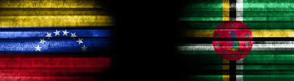 Venezuela Dominica Flags Black Background — Stock Photo, Image