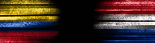 Colombia Netherlands Flags Black Background — Stock Photo, Image