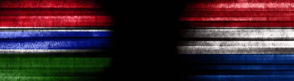 Gambia Nederland Vlaggen Zwarte Achtergrond — Stockfoto