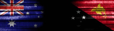 Avustralya ve Papua Yeni Gine Bayrakları Siyah Arkaplanda