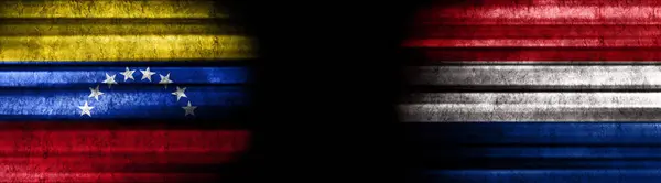 Βενεζουέλα Και Κάτω Χώρες Σημαίες Μαύρο Φόντο — Φωτογραφία Αρχείου