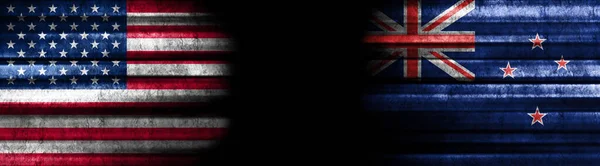 Banderas Estados Unidos Nueva Zelanda Sobre Fondo Negro —  Fotos de Stock