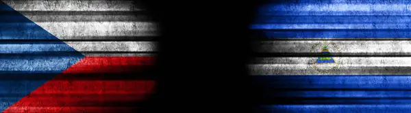 Drapeaux République Tchèque Nicaragua Sur Fond Noir — Photo