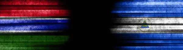 Гамбія Нікарагуа Прапори Чорному Тлі — стокове фото