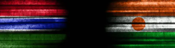 Gambie Nigerské Vlajky Černém Pozadí — Stock fotografie