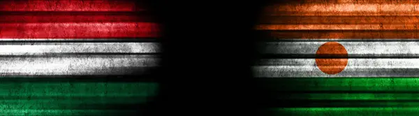 Σημαίες Ουγγαρίας Και Νίγηρα Μαύρο Φόντο — Φωτογραφία Αρχείου