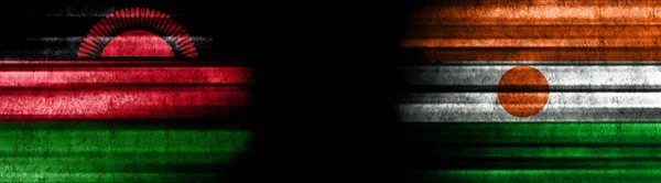 Σημαίες Μαλάουι Και Νίγηρας Μαύρο Φόντο — Φωτογραφία Αρχείου