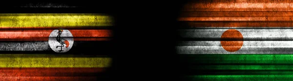 Uganda Nigerské Vlajky Černém Pozadí — Stock fotografie