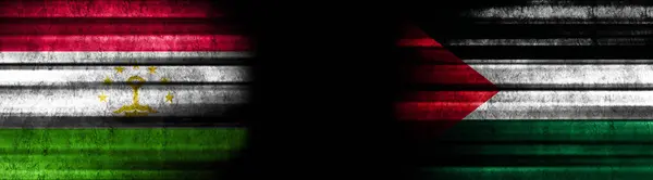 Bandeiras Tajiquistão Palestina Sobre Fundo Negro — Fotografia de Stock
