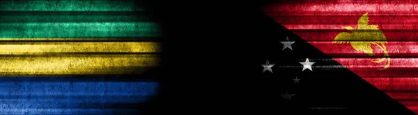 Gabon Papua New Guinea Flags Black Background — Stock Photo, Image