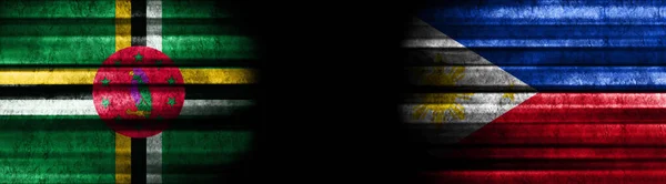 Dominica Filippijnen Vlaggen Zwarte Achtergrond — Stockfoto