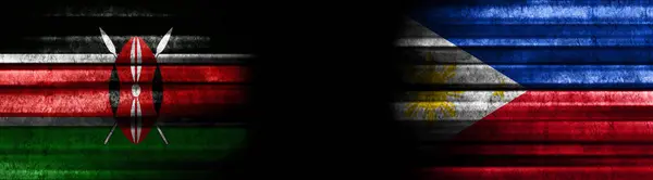 Bandeiras Quênia Filipinas Sobre Fundo Preto — Fotografia de Stock
