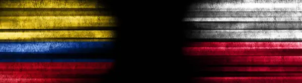 Colombia Poland Flags Black Background — Stock Photo, Image