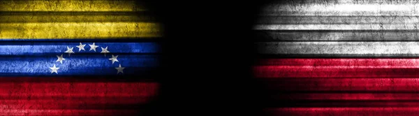 Venezuela Polen Vlaggen Zwarte Achtergrond — Stockfoto