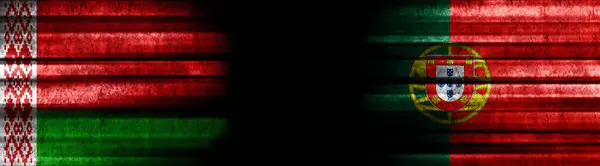 Flagi Białorusi Portugalii Czarnym Tle — Zdjęcie stockowe